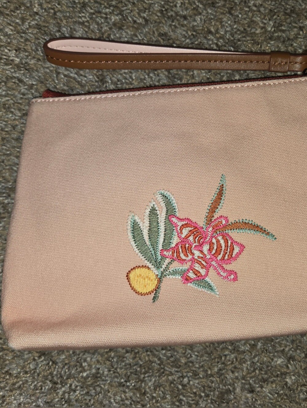 Spartina Light Pink Embroidered Canvas Wristlet Pouch - Picture 2 of 5